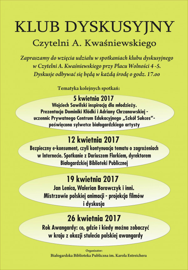 Klub Dyskusyjny w kwietniu