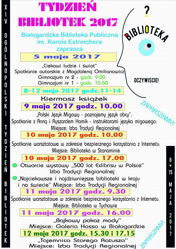 XIV Ogólnopolski Tydzień Bibliotek: 8-15 maja 2017 r.